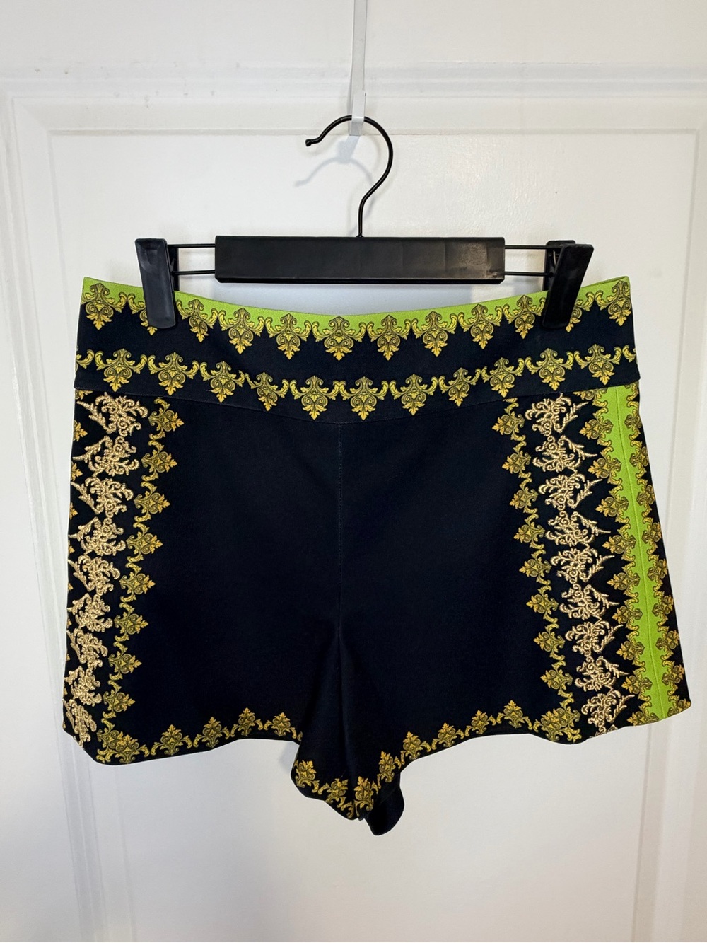 Alice + Olivia Black Shorts with Gold Baroque Trim
